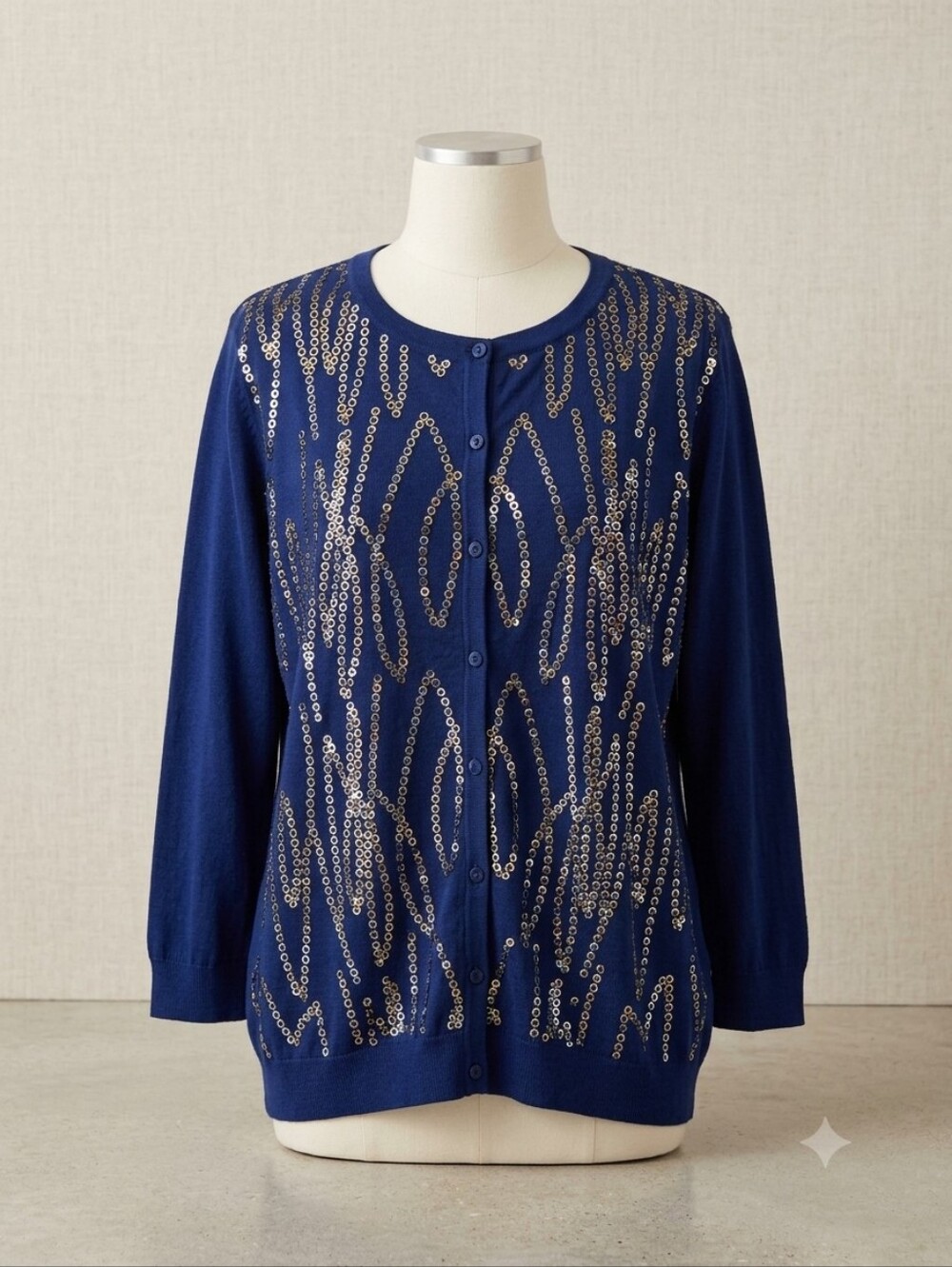 Sag Harbor NWT Navy Sequin-Embellished Cardigan Sweater, Size 1X